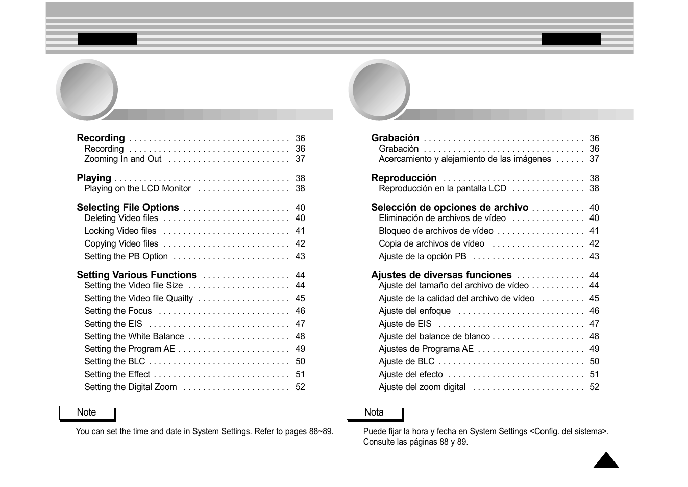 Modalidad vídeo, Video mode | Samsung VP-M110S User Manual | Page 36 / 129