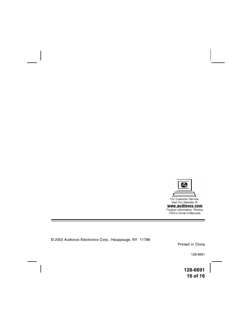 Audiovox ACD-27 User Manual | Page 16 / 16