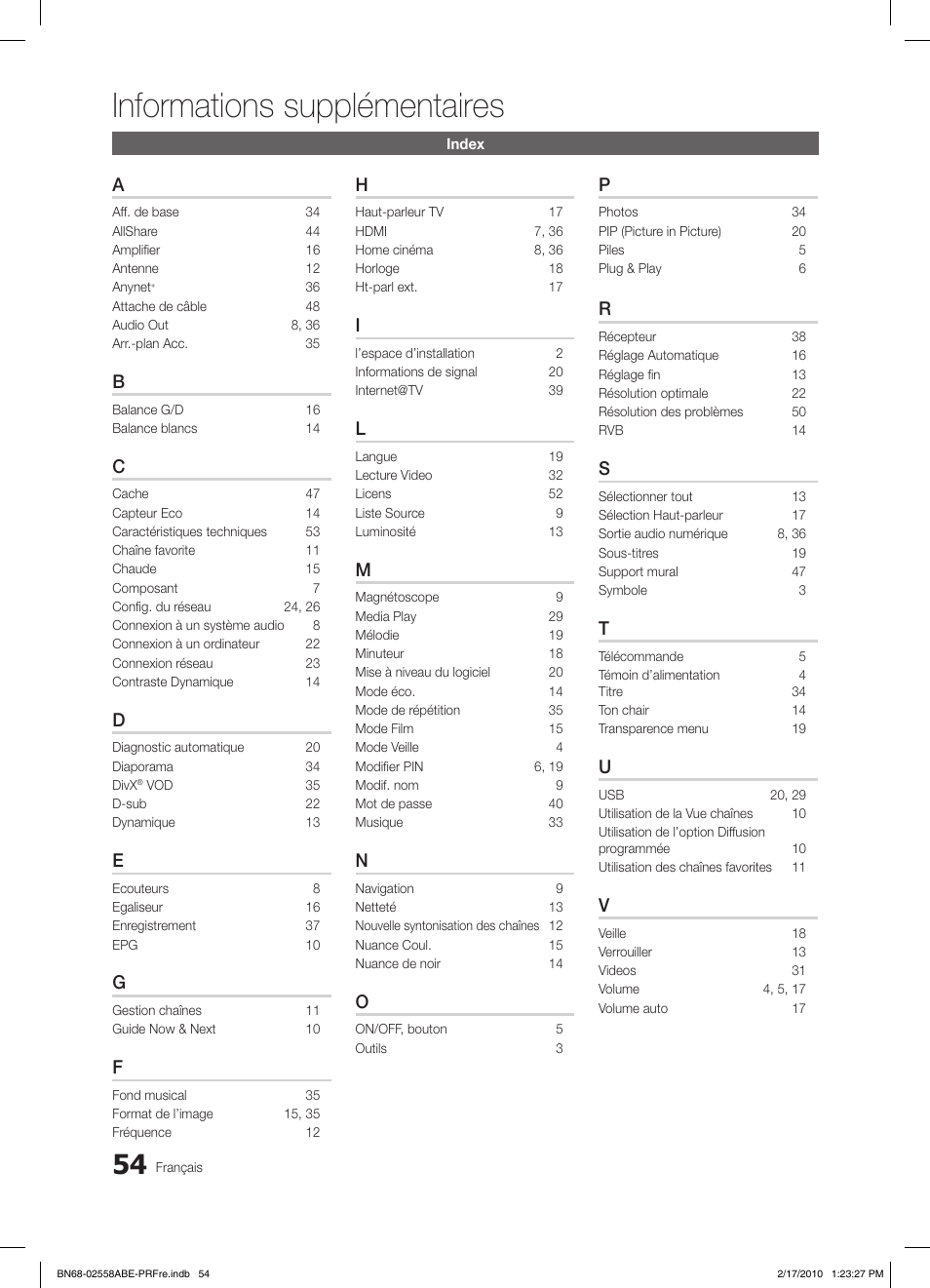 Informations supplémentaires | Samsung LE32C652L2W User Manual | Page 108 / 326