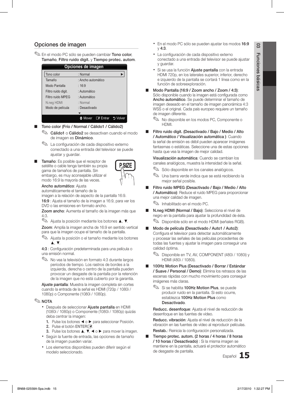 Opciones de imagen | Samsung LE32C652L2W User Manual | Page 123 / 326