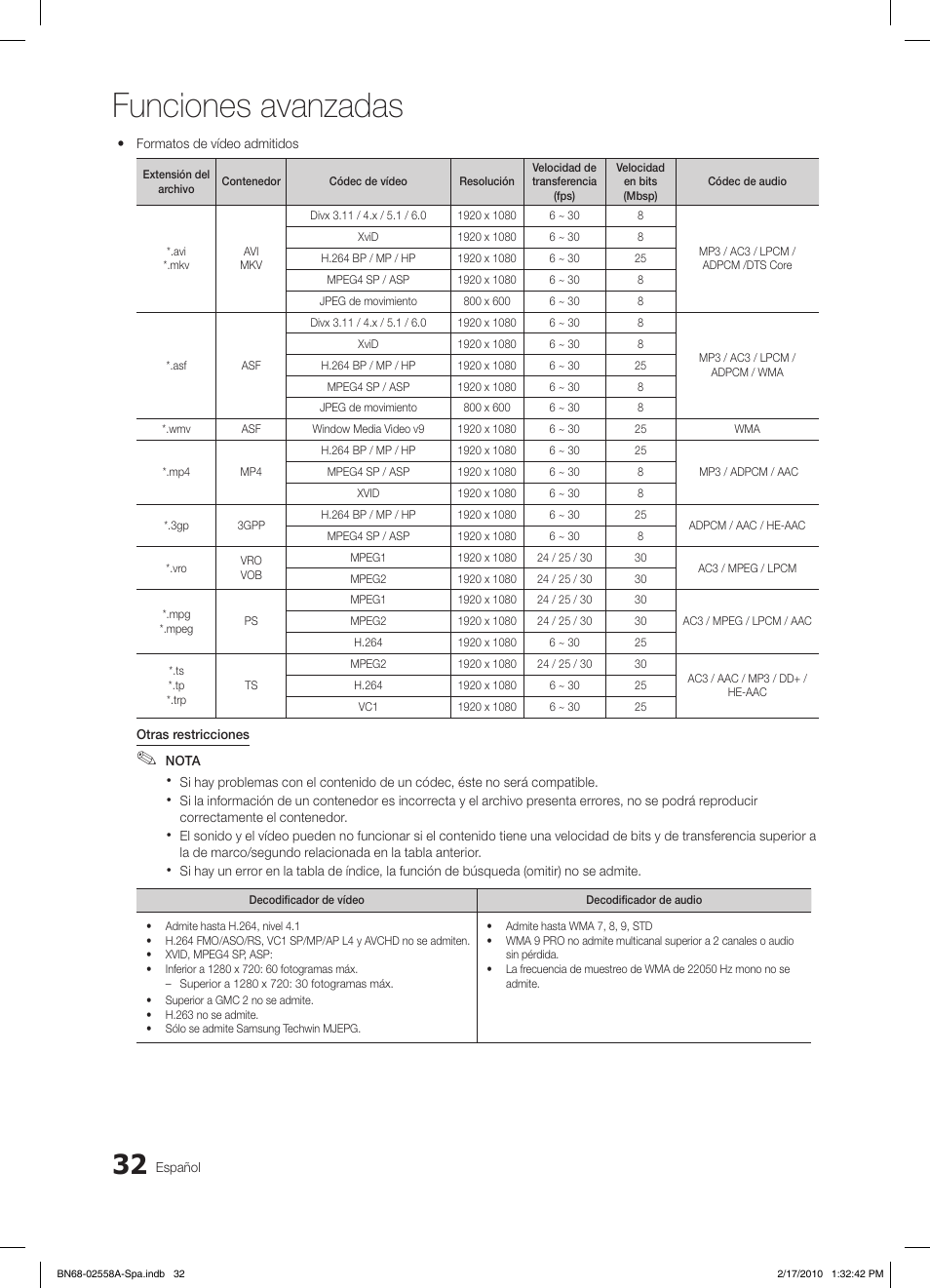 Funciones avanzadas | Samsung LE32C652L2W User Manual | Page 140 / 326
