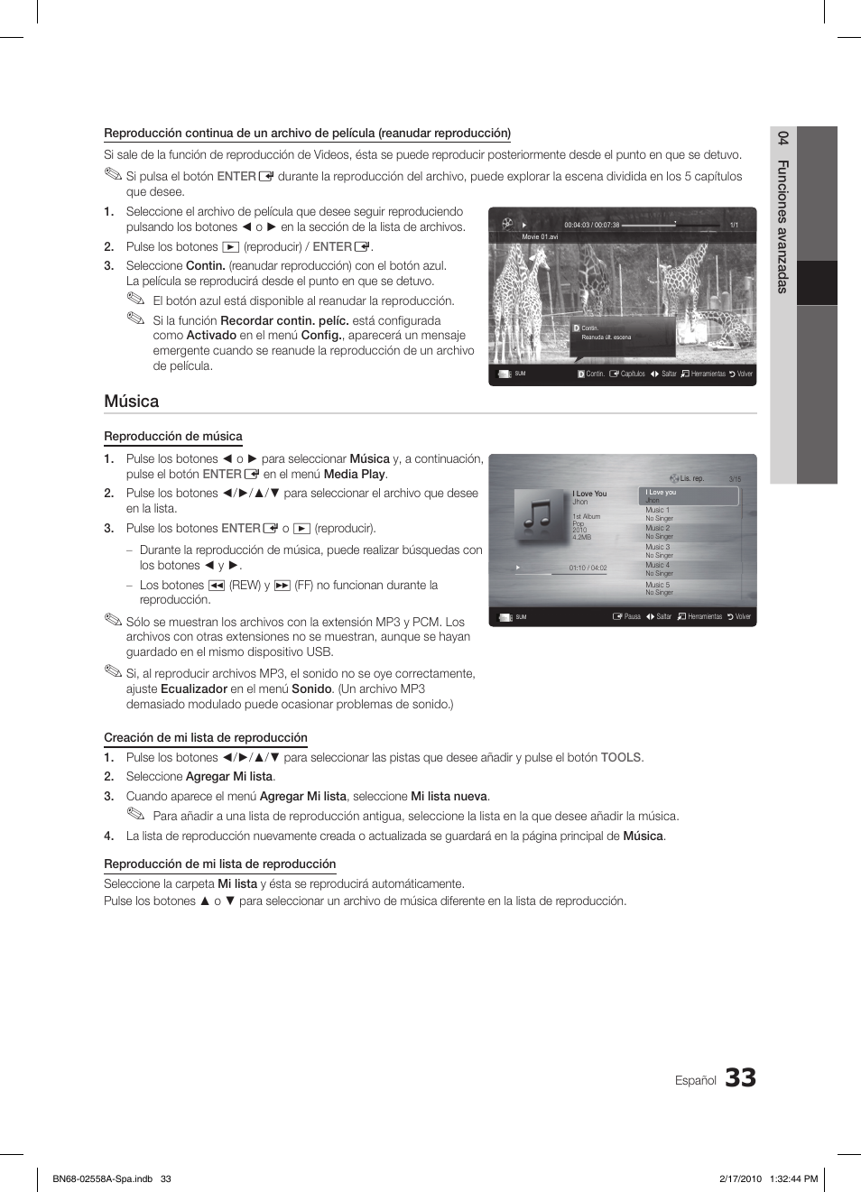 Música | Samsung LE32C652L2W User Manual | Page 141 / 326