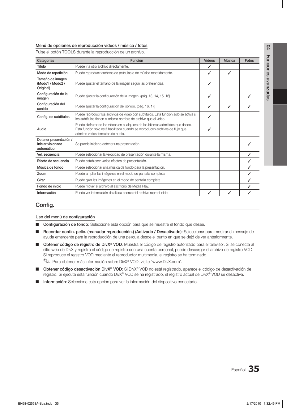 Config | Samsung LE32C652L2W User Manual | Page 143 / 326