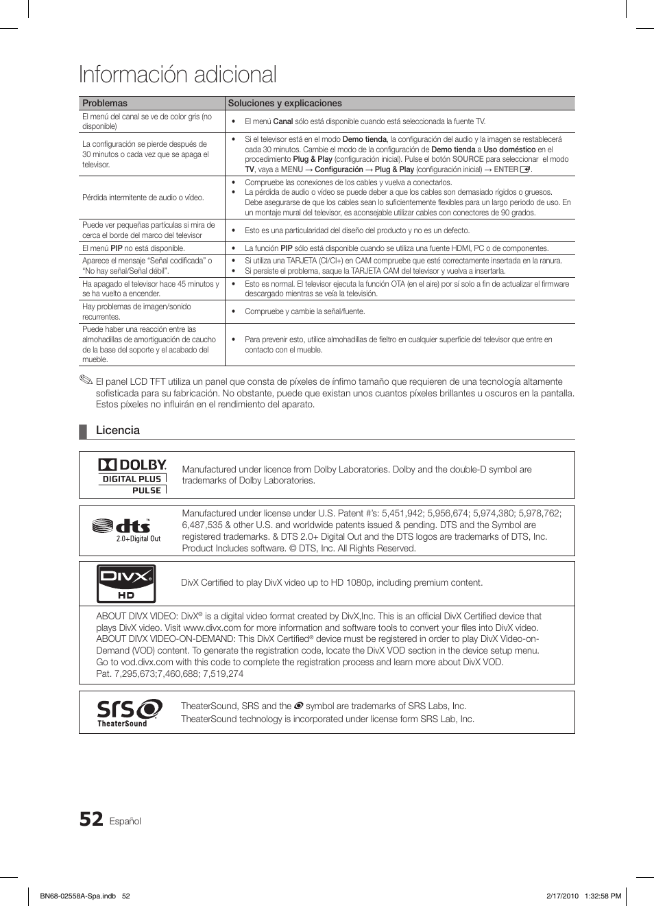 Información adicional, Licencia | Samsung LE32C652L2W User Manual | Page 160 / 326