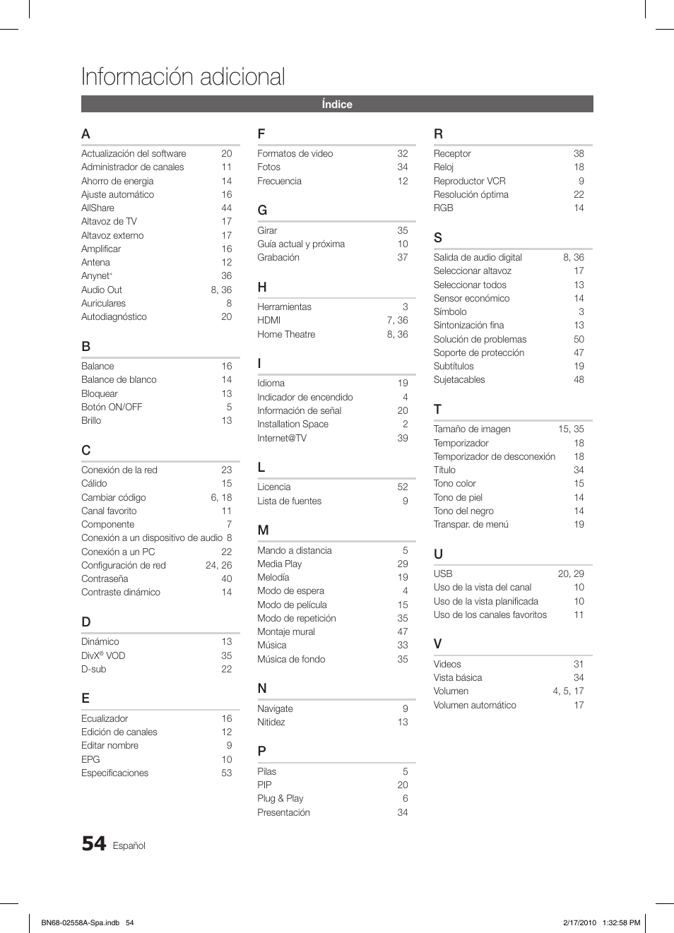 Información adicional | Samsung LE32C652L2W User Manual | Page 162 / 326