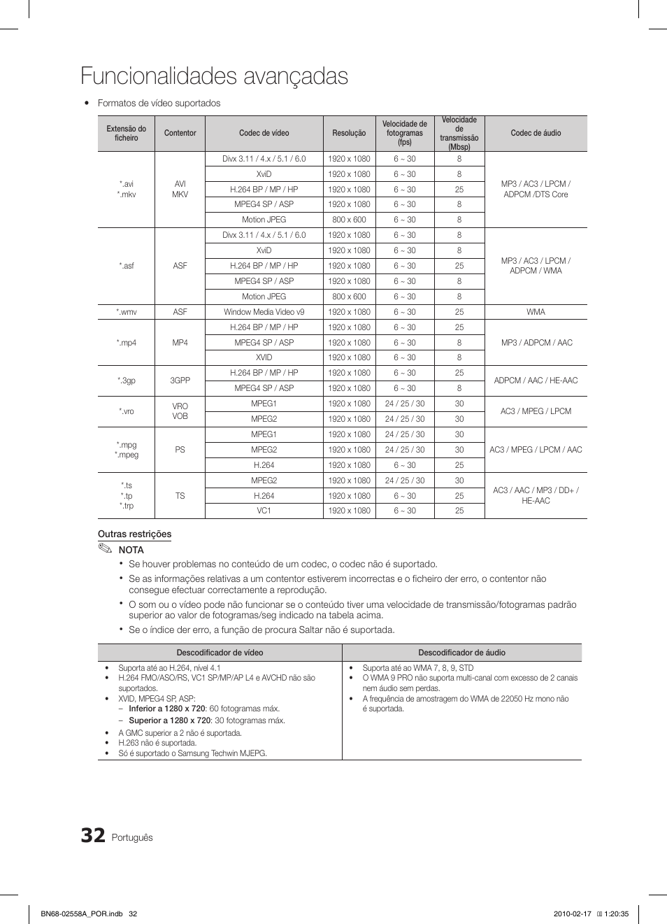 Funcionalidades avançadas | Samsung LE32C652L2W User Manual | Page 194 / 326