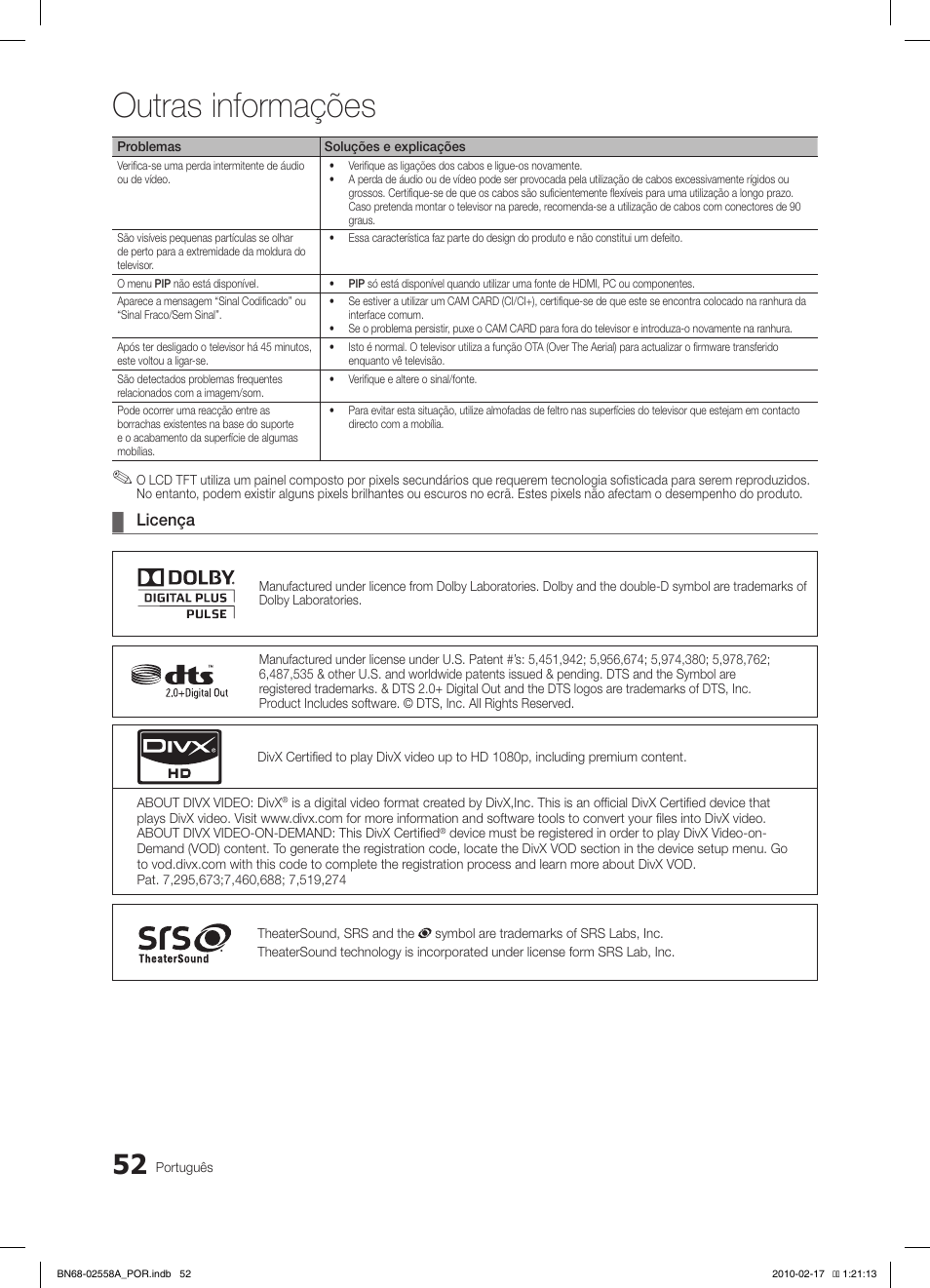 Outras informações, Licença | Samsung LE32C652L2W User Manual | Page 214 / 326