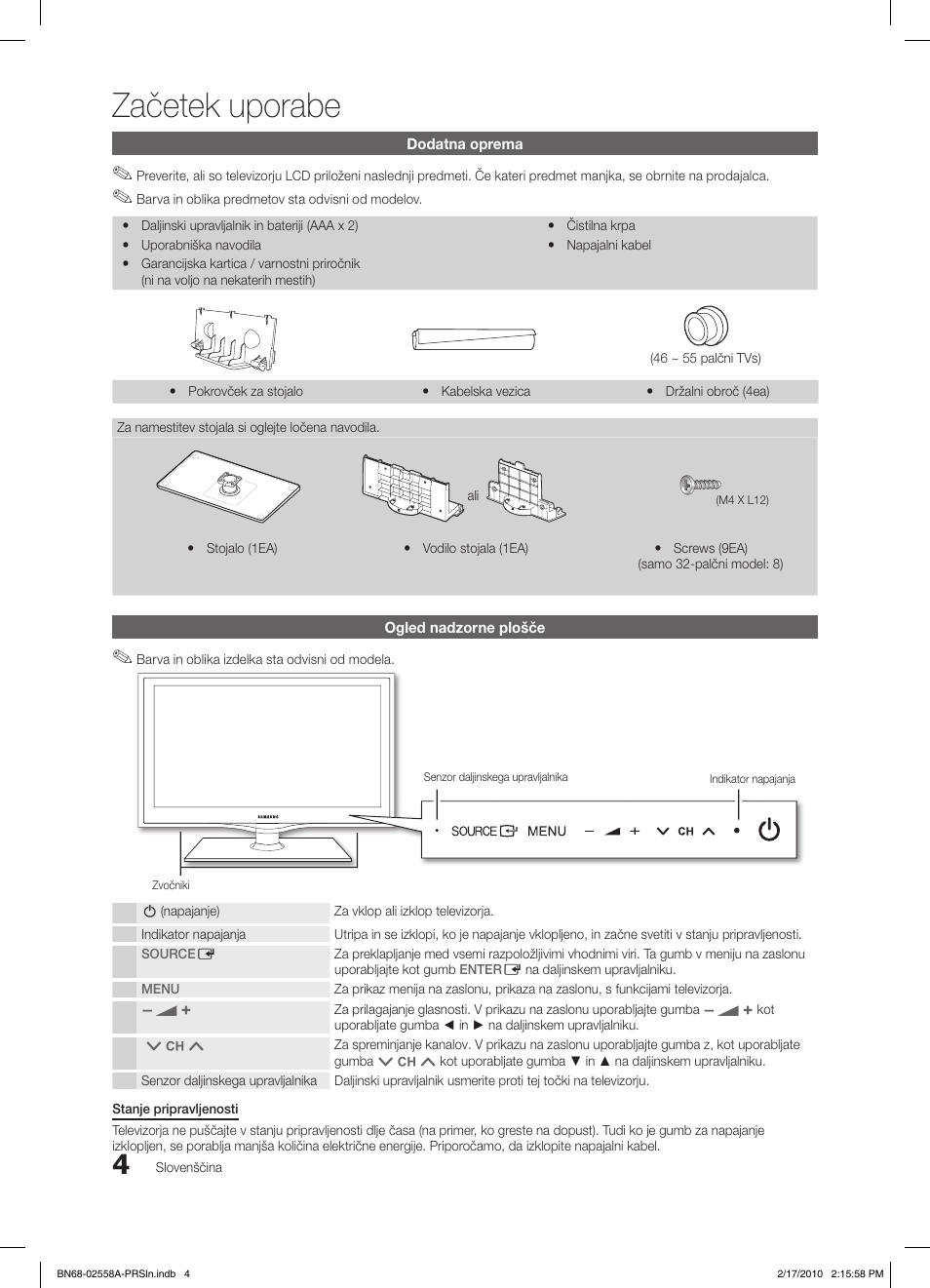 Začetek uporabe | Samsung LE32C652L2W User Manual | Page 220 / 326