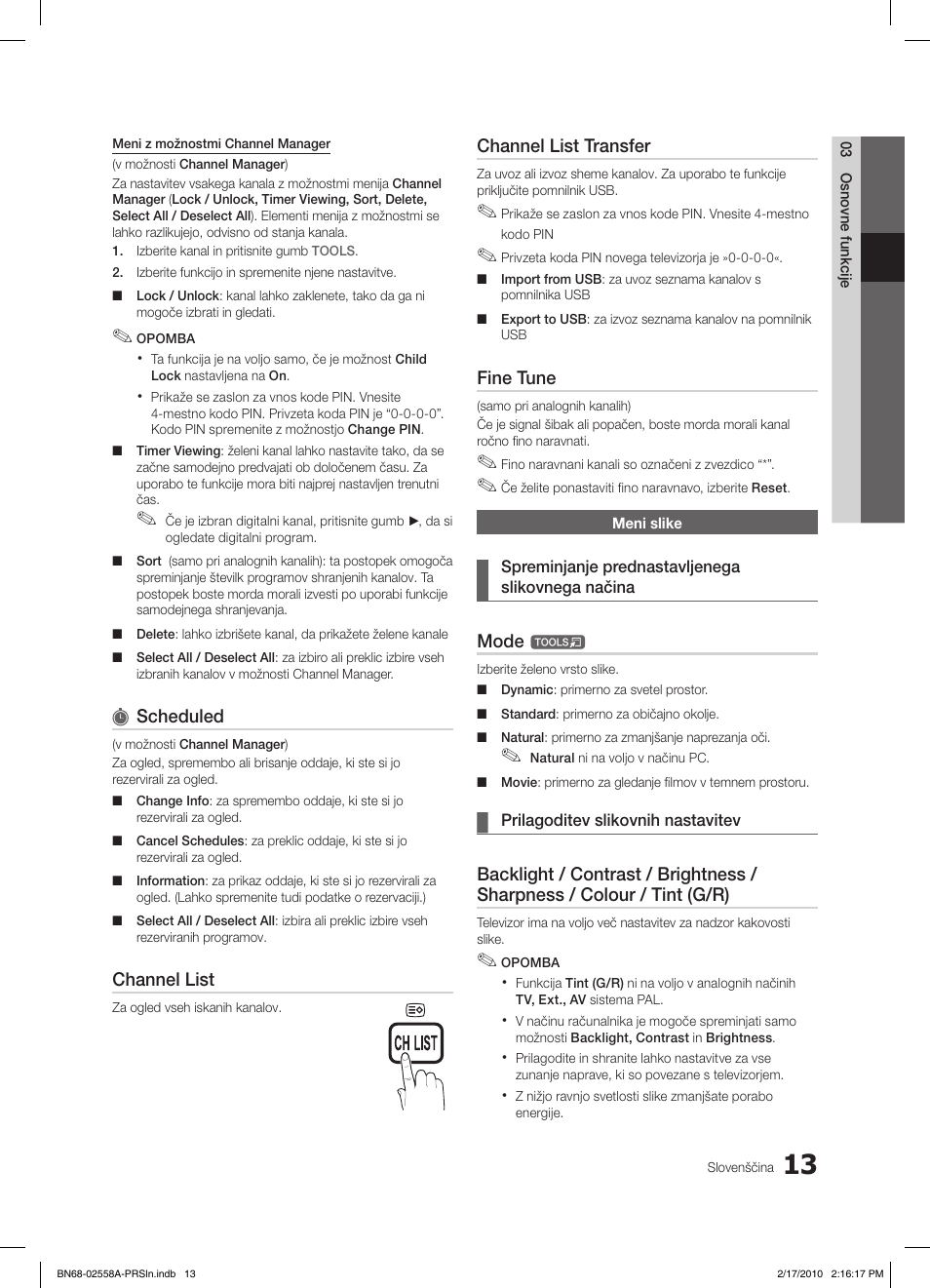 Scheduled, Channel list, Channel list transfer | Fine tune, Mode | Samsung LE32C652L2W User Manual | Page 229 / 326