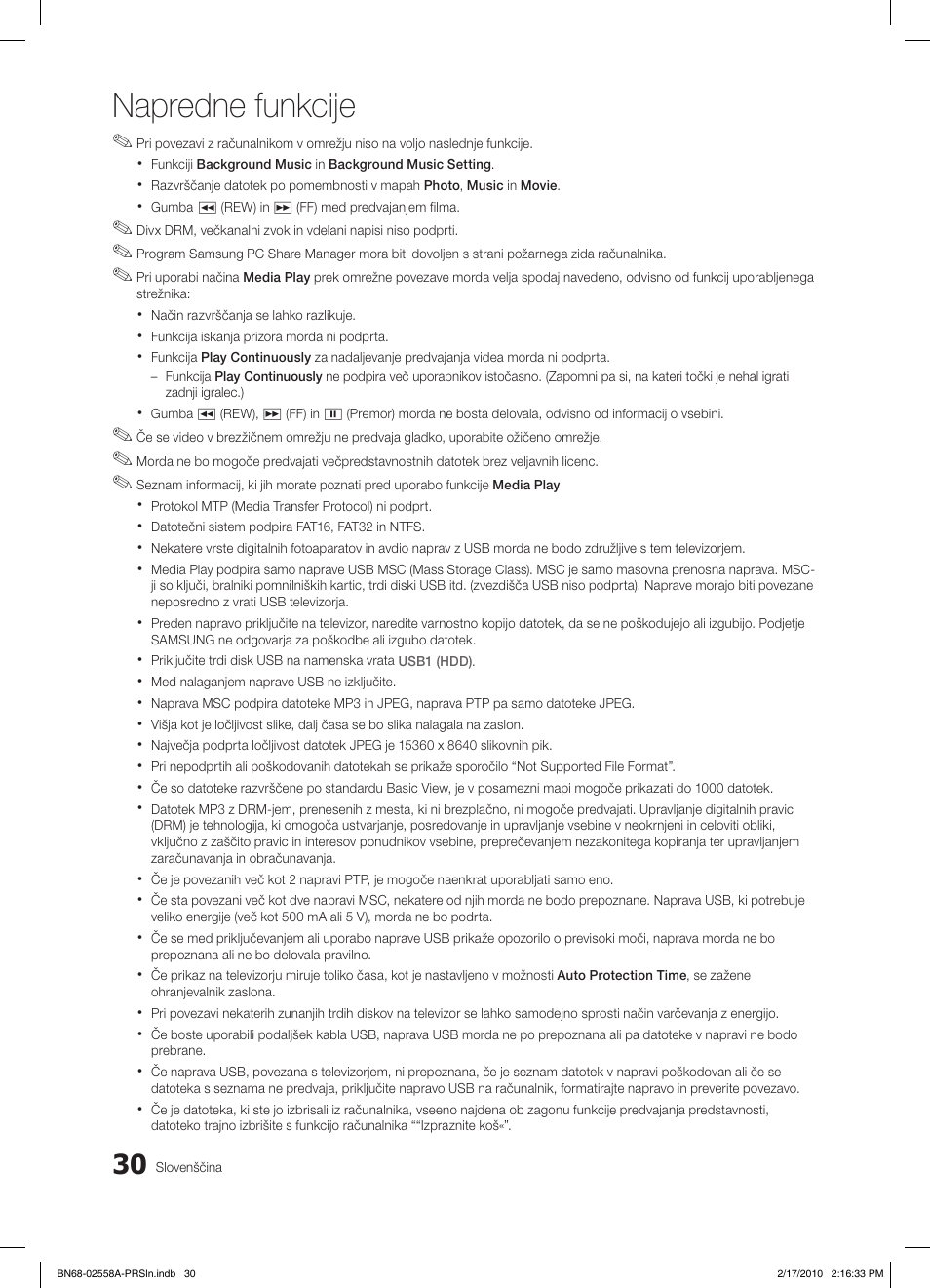 Napredne funkcije | Samsung LE32C652L2W User Manual | Page 246 / 326