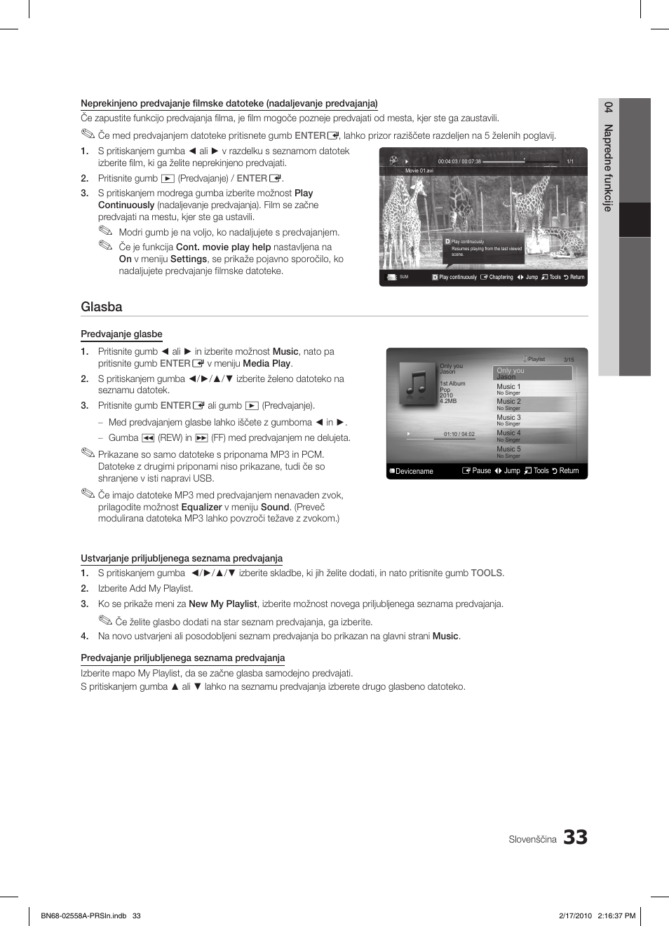 Glasba | Samsung LE32C652L2W User Manual | Page 249 / 326