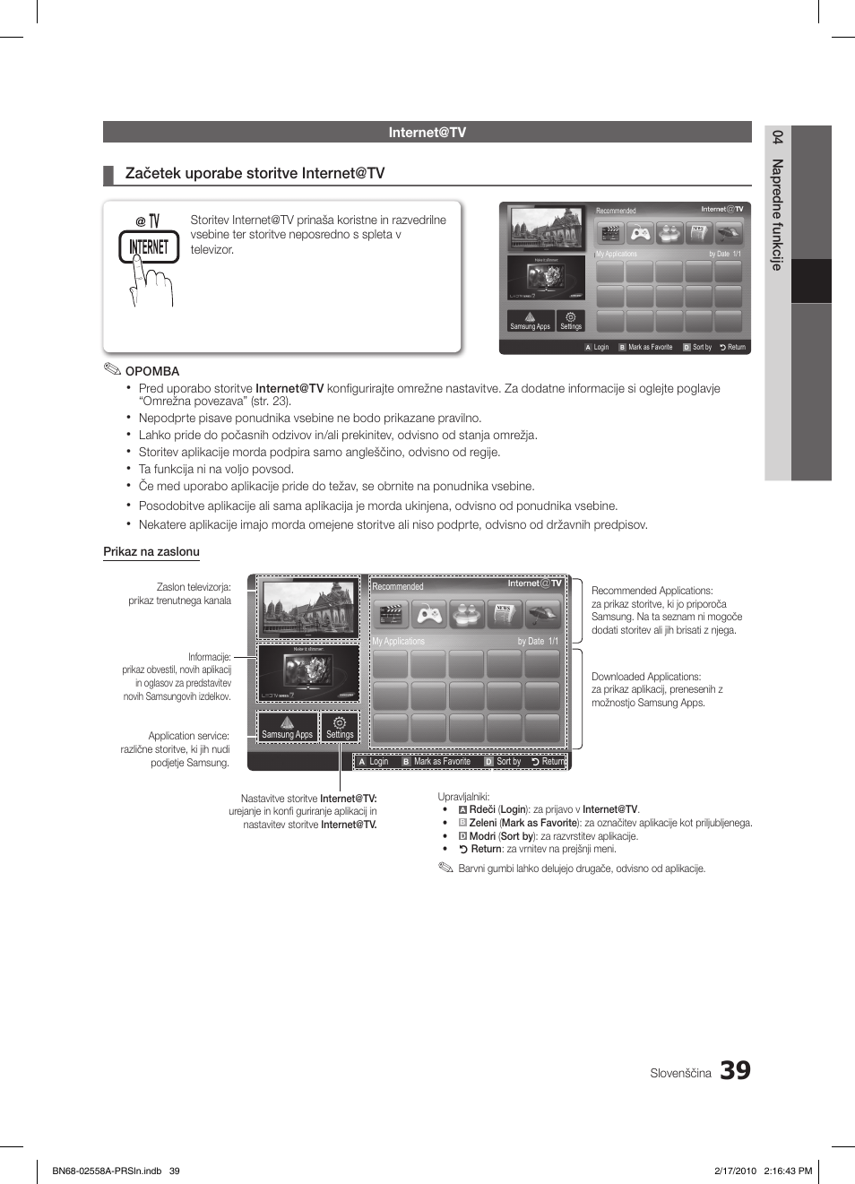 Začetek uporabe storitve internet@tv | Samsung LE32C652L2W User Manual | Page 255 / 326