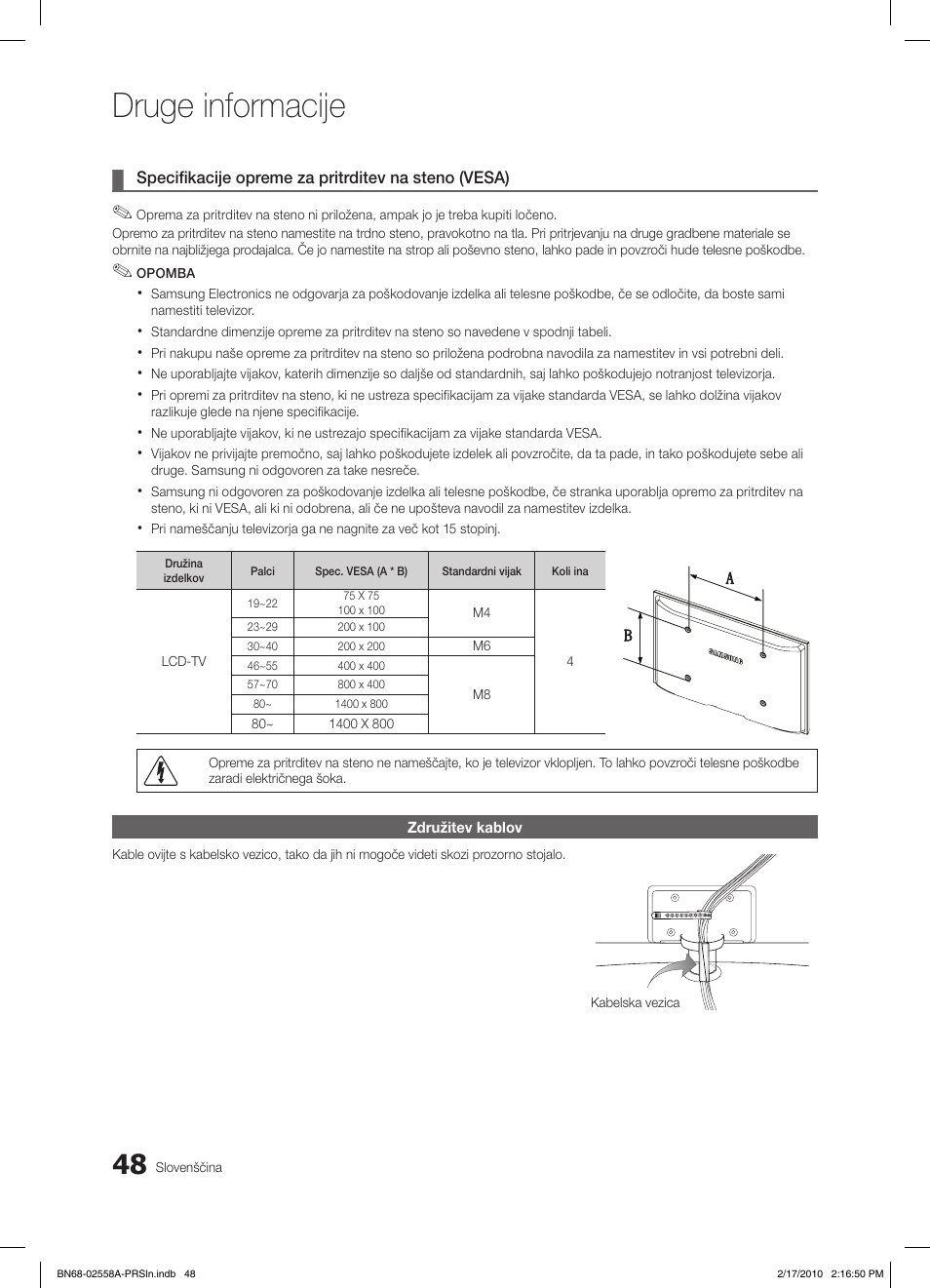 Druge informacije | Samsung LE32C652L2W User Manual | Page 264 / 326