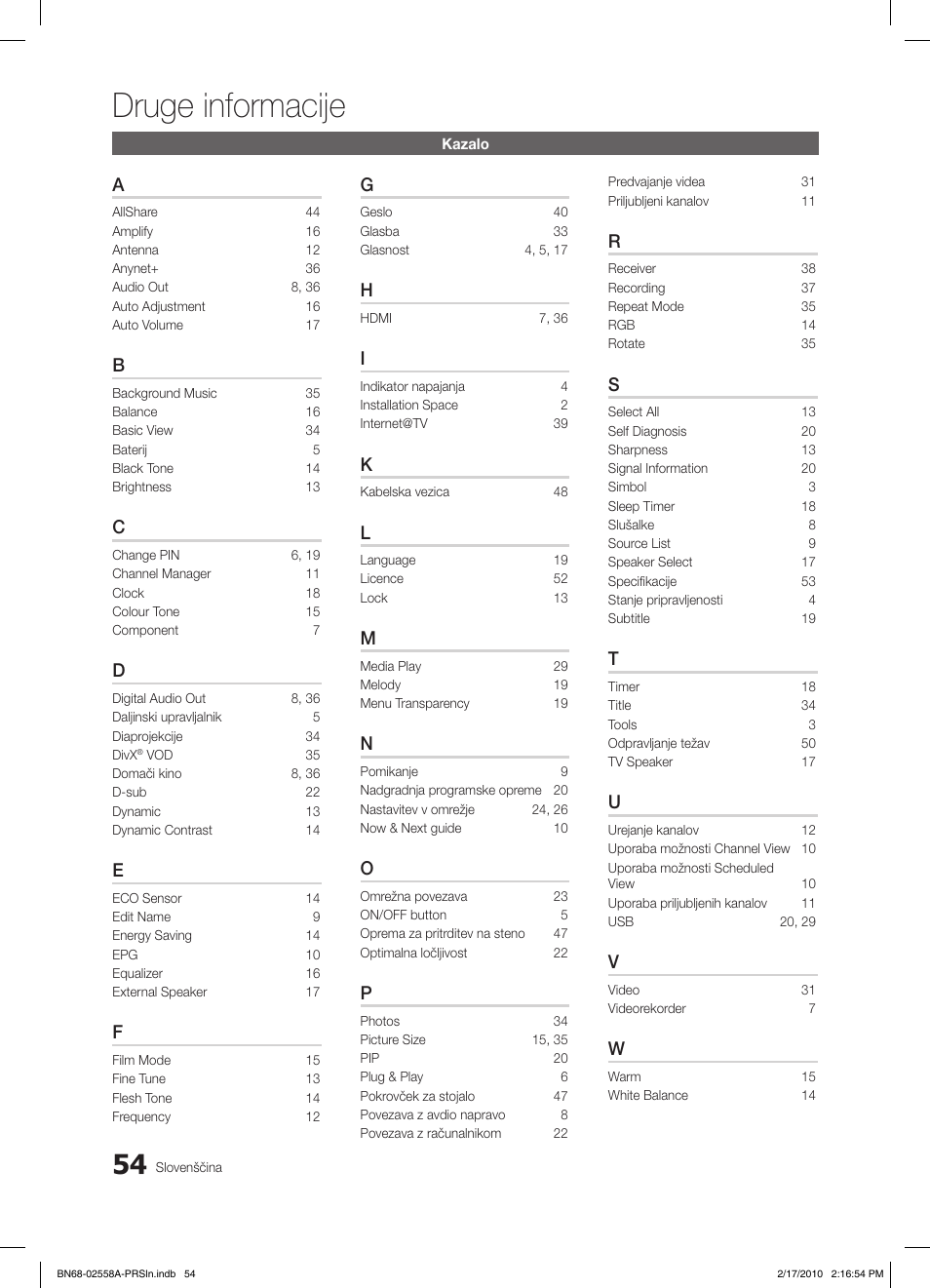 Druge informacije | Samsung LE32C652L2W User Manual | Page 270 / 326