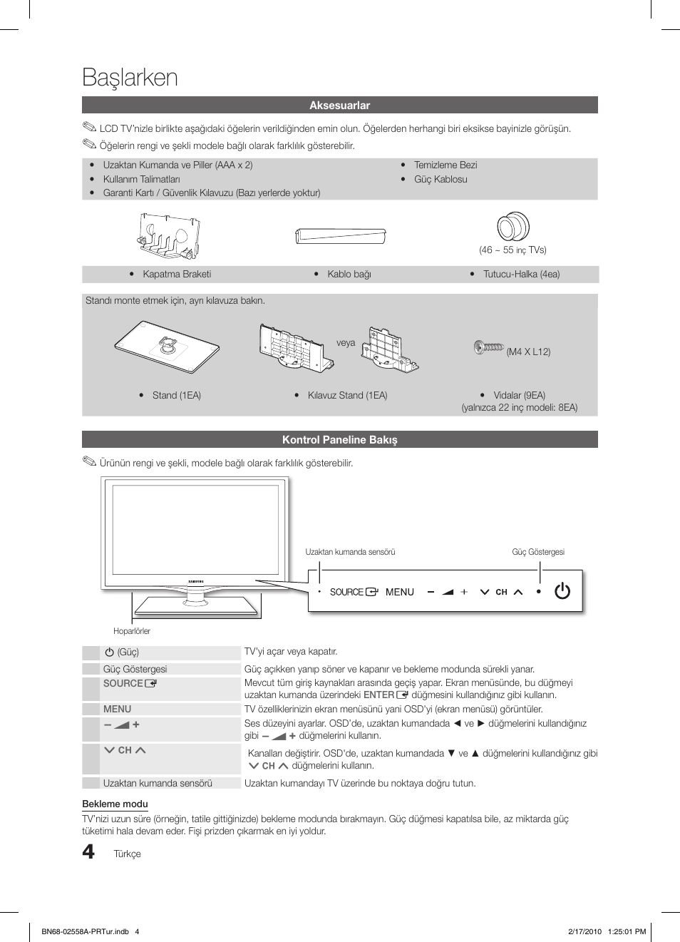 Başlarken | Samsung LE32C652L2W User Manual | Page 274 / 326