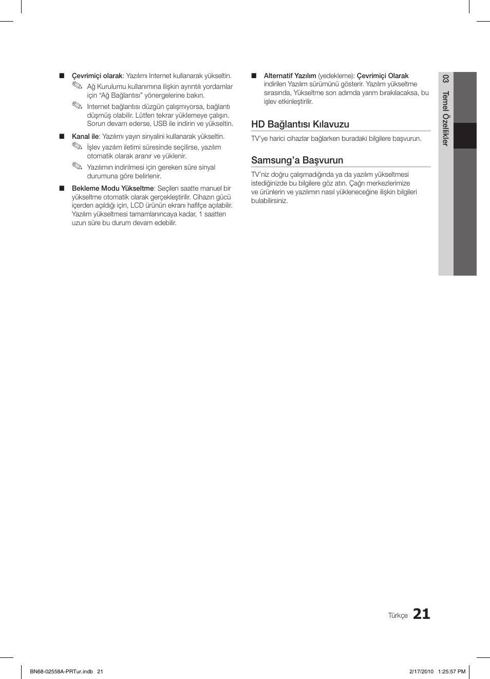 Hd bağlantısı kılavuzu, Samsung’a başvurun | Samsung LE32C652L2W User Manual | Page 291 / 326