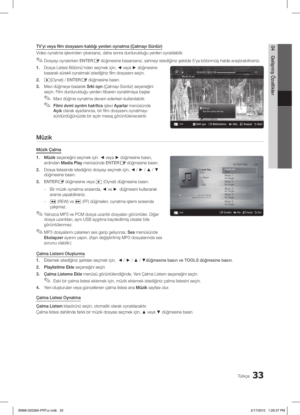 Müzik | Samsung LE32C652L2W User Manual | Page 303 / 326