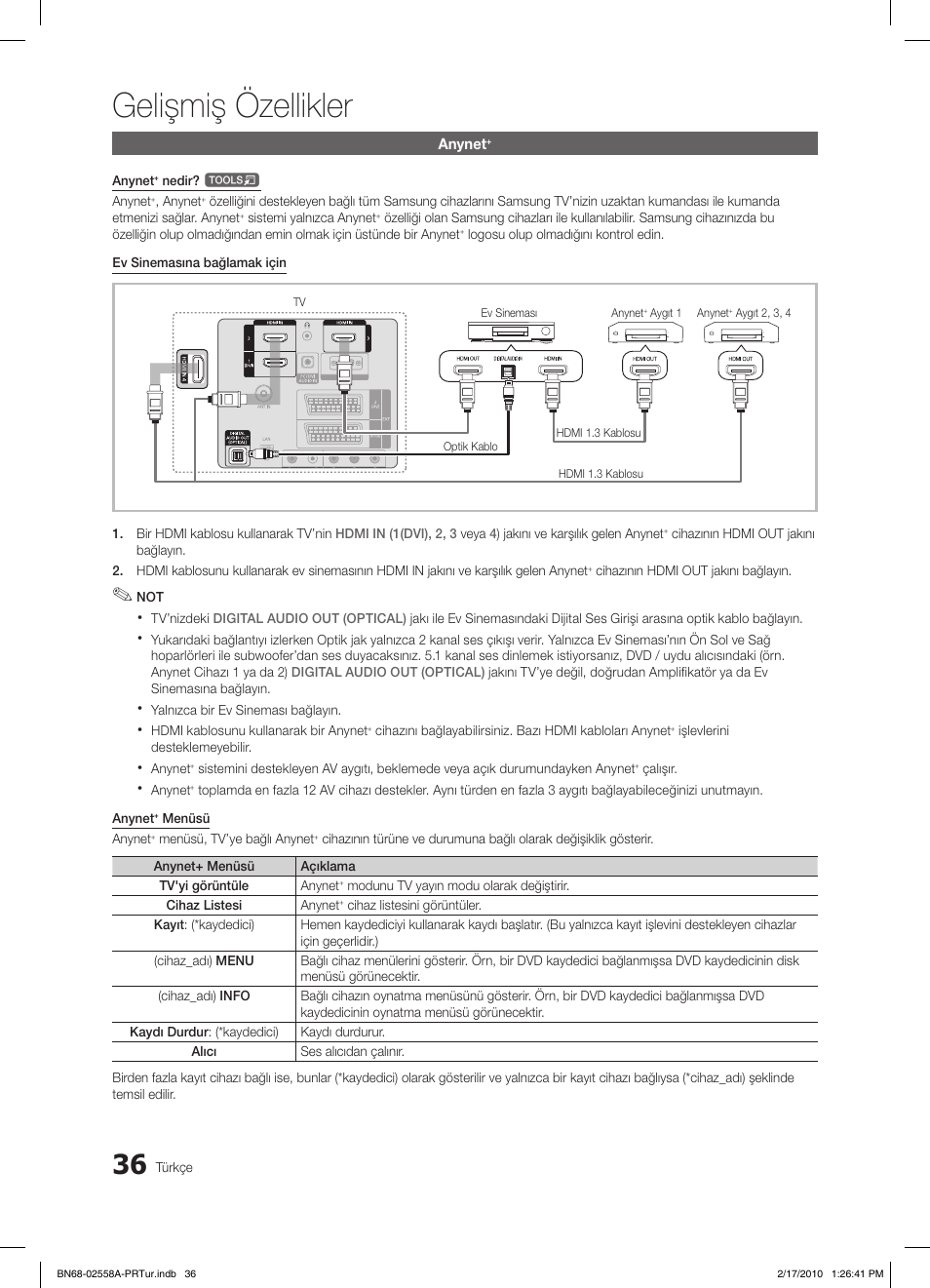 Gelişmiş özellikler | Samsung LE32C652L2W User Manual | Page 306 / 326