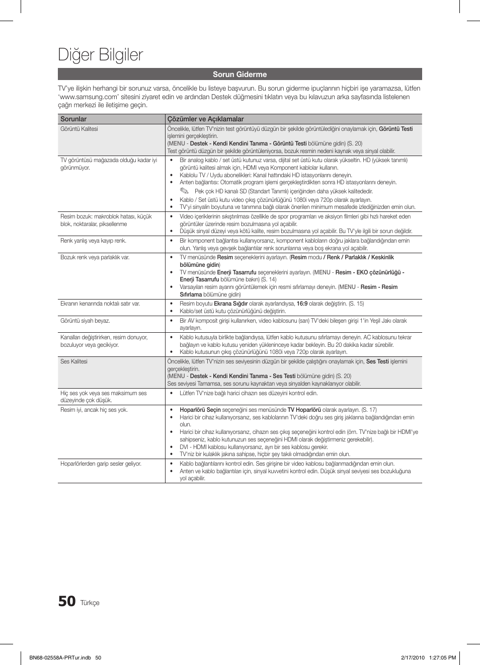 Diğer bilgiler | Samsung LE32C652L2W User Manual | Page 320 / 326