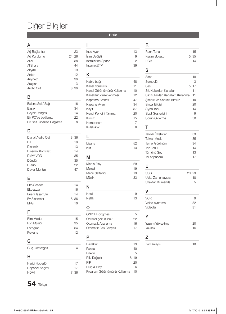 Diğer bilgiler | Samsung LE32C652L2W User Manual | Page 324 / 326