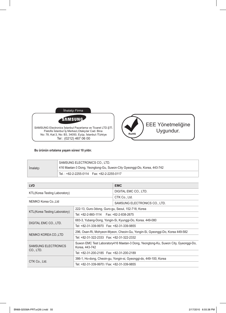 Eee yönetmeliğine uygundur | Samsung LE32C652L2W User Manual | Page 325 / 326