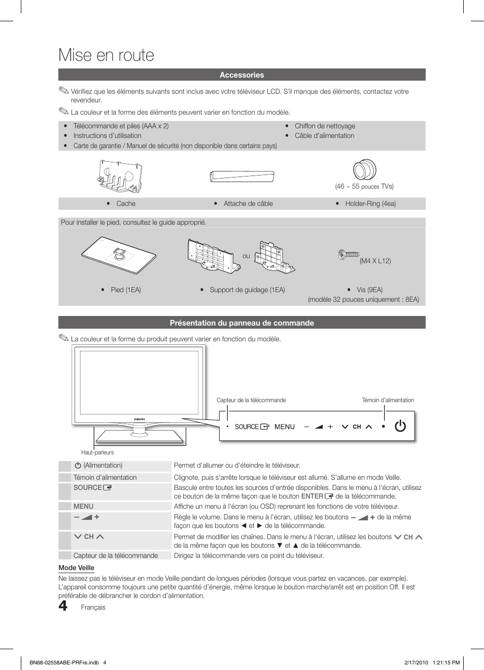 Mise en route | Samsung LE32C652L2W User Manual | Page 58 / 326