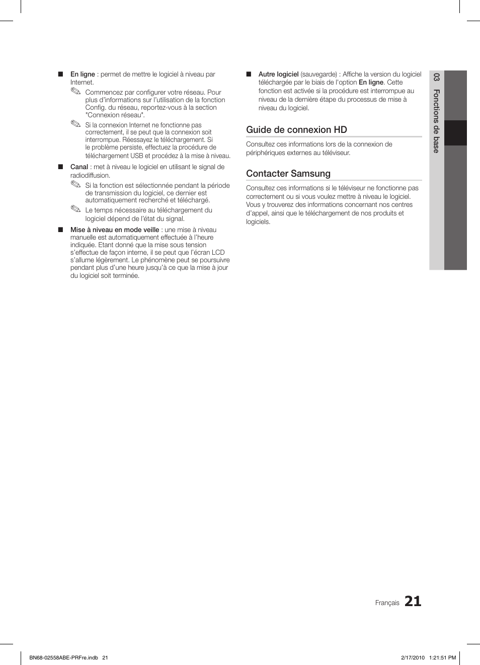 Guide de connexion hd, Contacter samsung | Samsung LE32C652L2W User Manual | Page 75 / 326