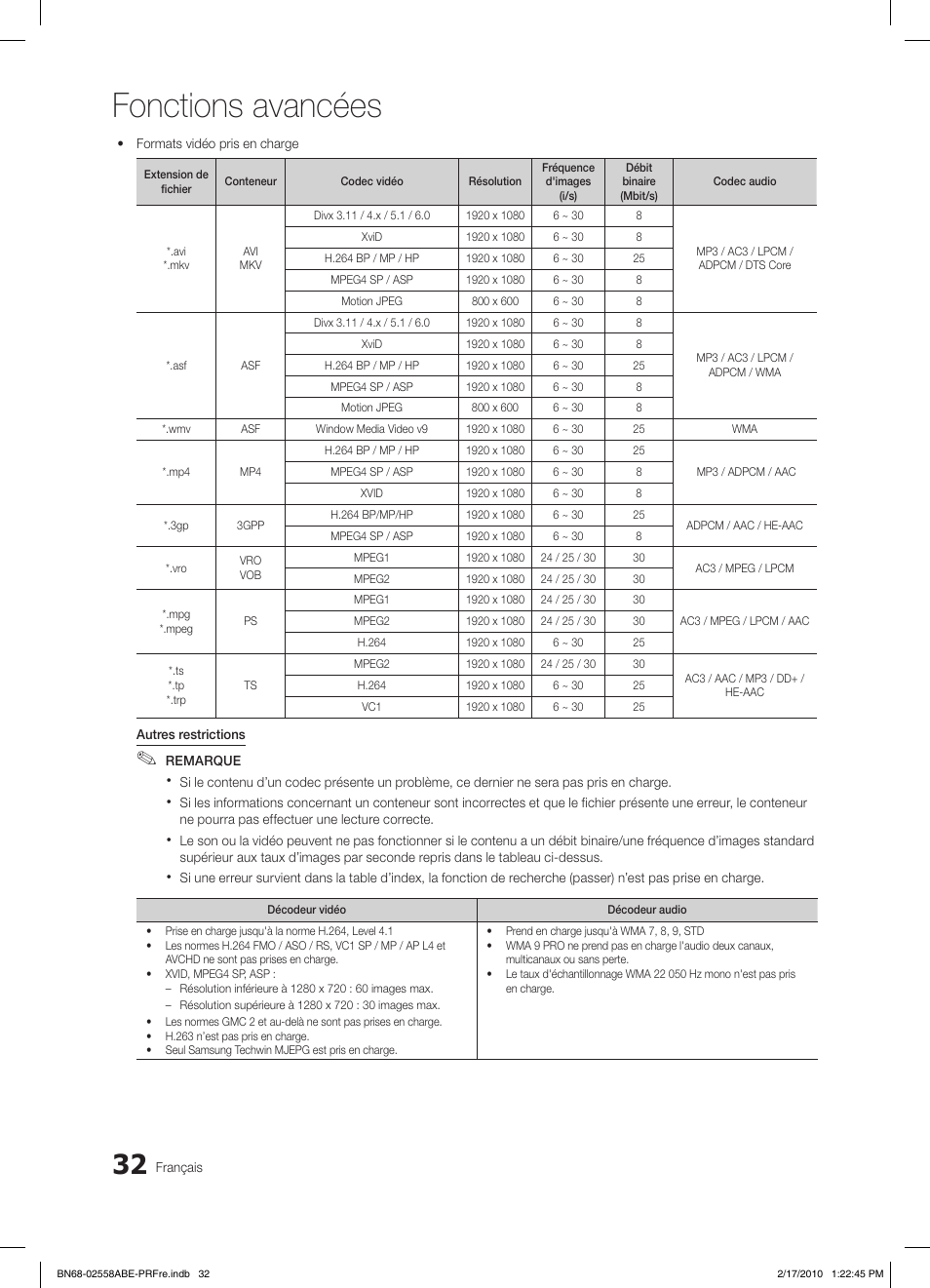 Fonctions avancées | Samsung LE32C652L2W User Manual | Page 86 / 326