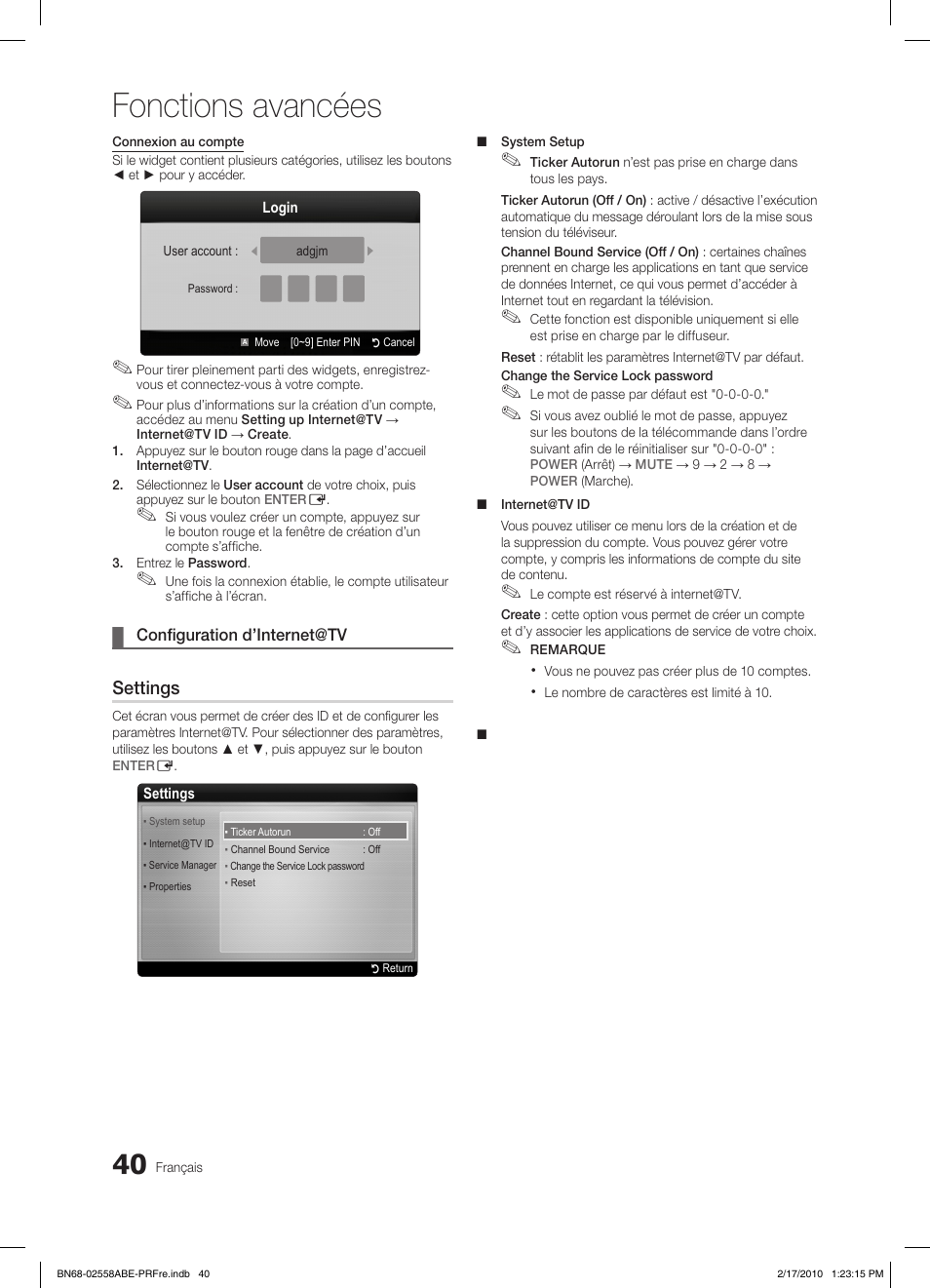 Fonctions avancées, Settings | Samsung LE32C652L2W User Manual | Page 94 / 326