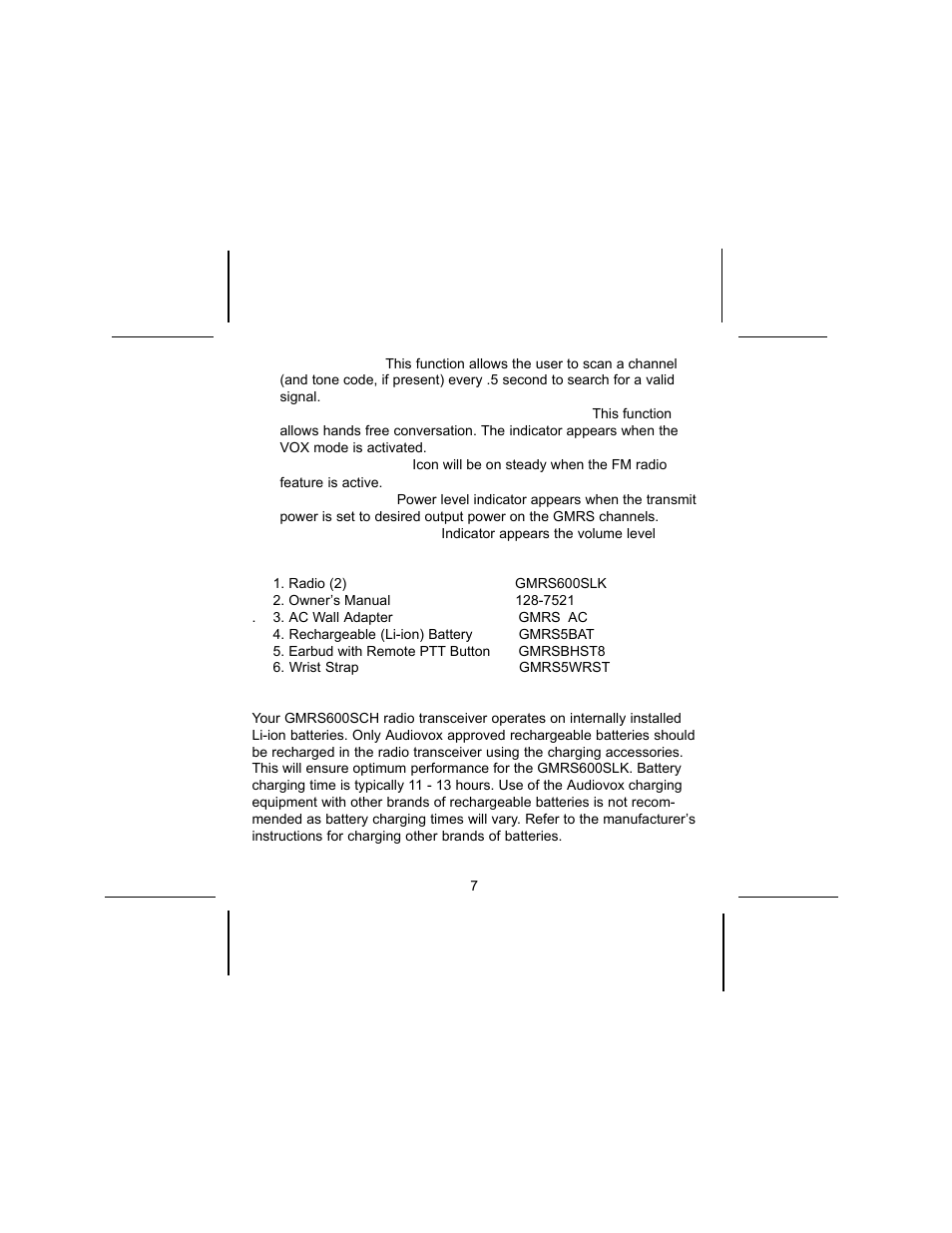 Audiovox GMRS600SLK User Manual | Page 7 / 28