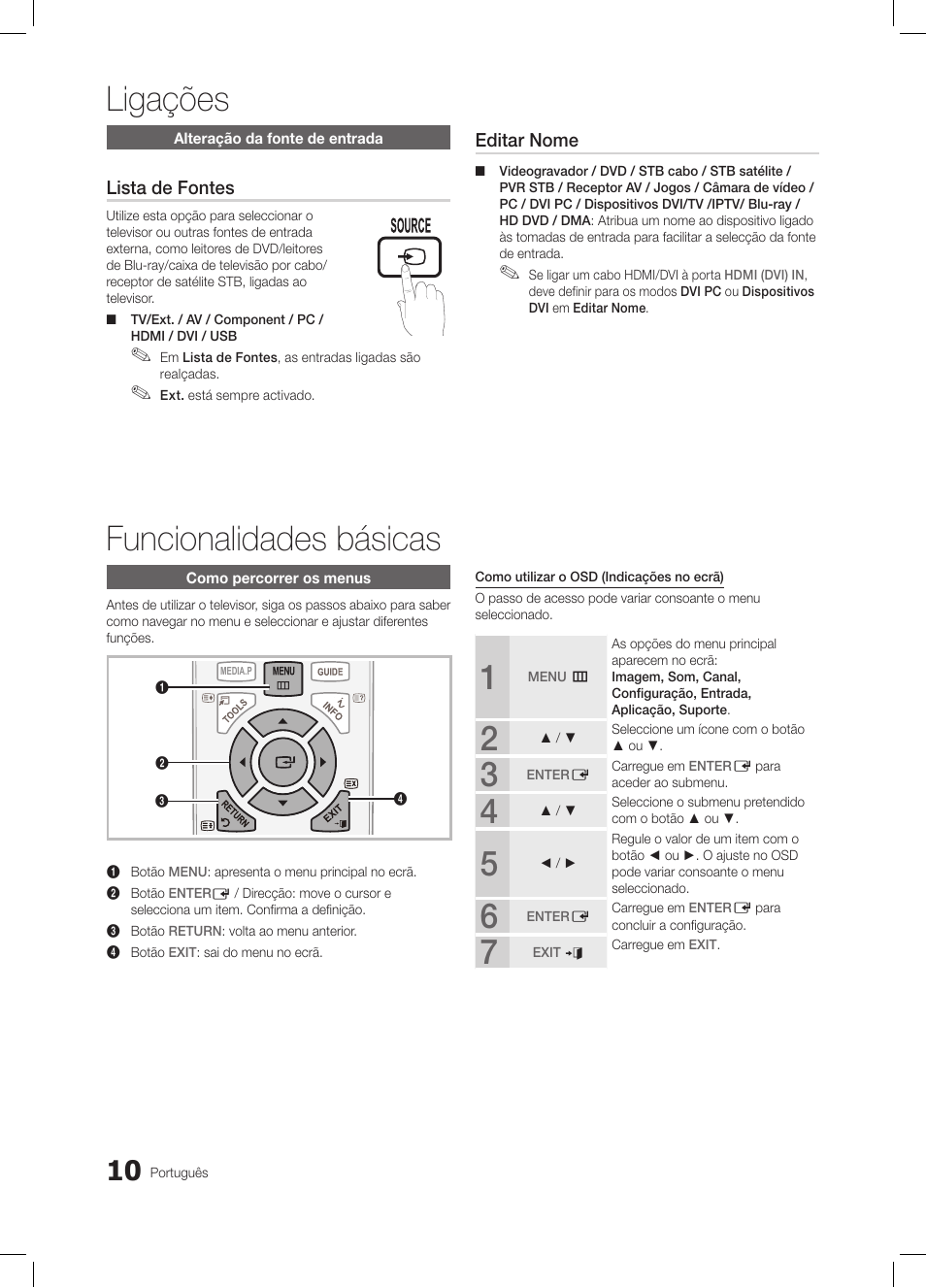 Ligações, Funcionalidades básicas, Fav.ch p.mode dual mts | Samsung LE19C350D1W User Manual | Page 109 / 200