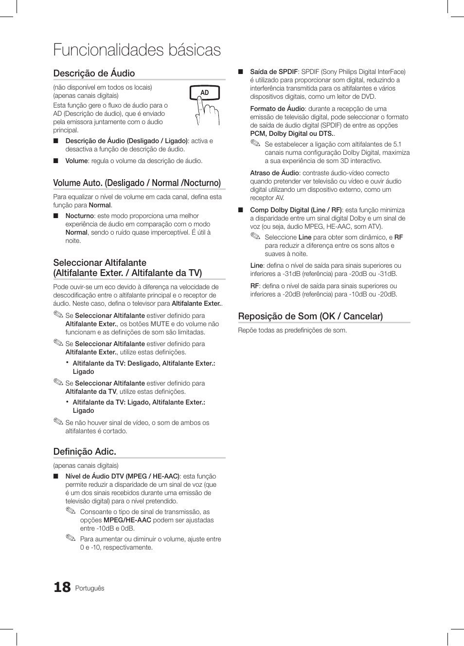Funcionalidades básicas | Samsung LE19C350D1W User Manual | Page 117 / 200