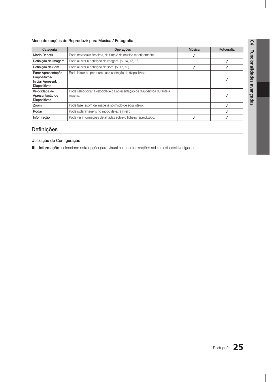 Definições | Samsung LE19C350D1W User Manual | Page 124 / 200