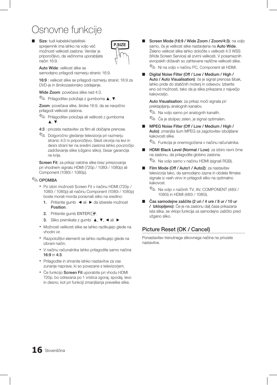 Osnovne funkcije | Samsung LE19C350D1W User Manual | Page 148 / 200