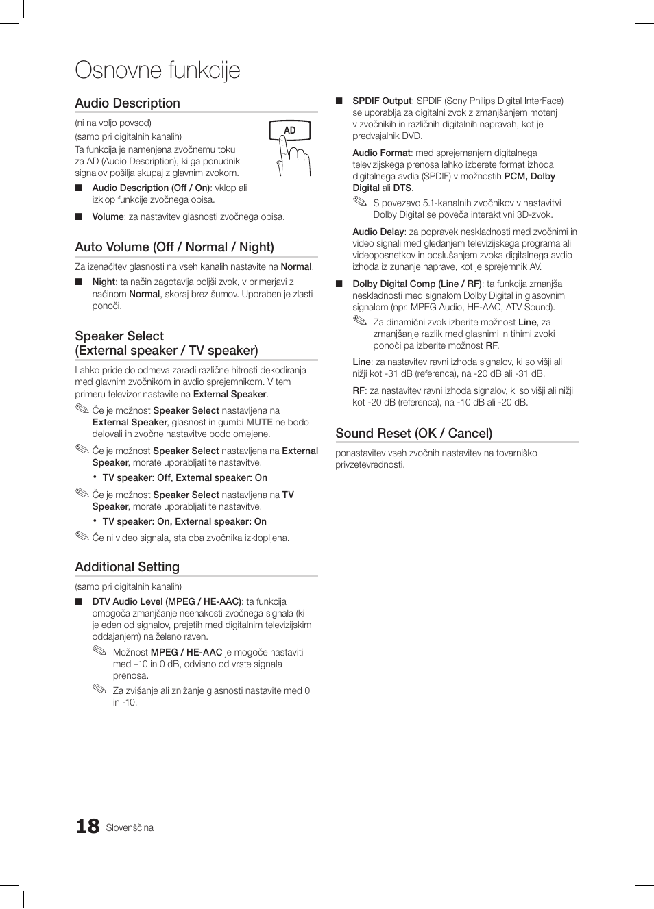 Osnovne funkcije | Samsung LE19C350D1W User Manual | Page 150 / 200