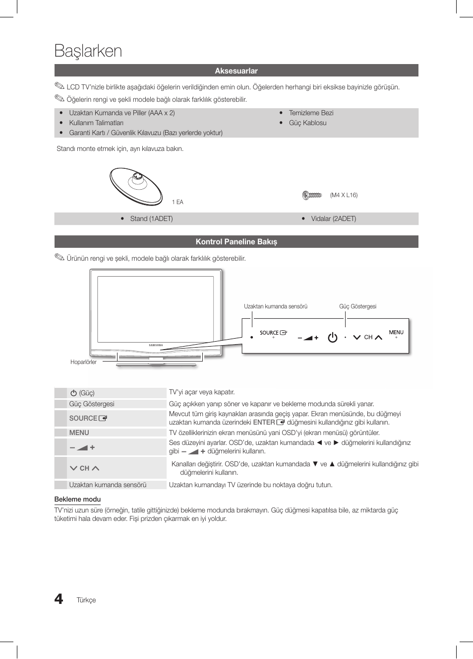 Başlarken | Samsung LE19C350D1W User Manual | Page 169 / 200