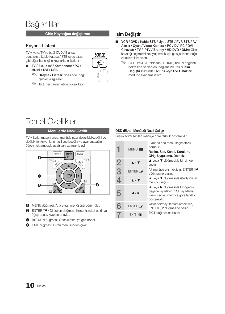 Bağlantılar, Temel özellikler, Fav.ch p.mode dual mts | Samsung LE19C350D1W User Manual | Page 175 / 200