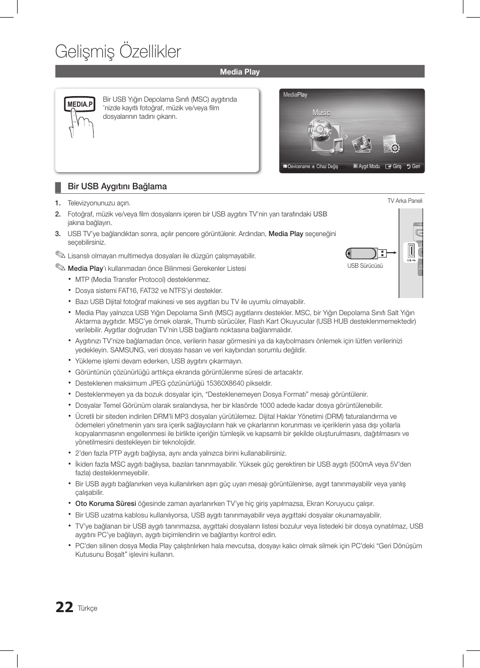 Gelişmiş özellikler | Samsung LE19C350D1W User Manual | Page 187 / 200