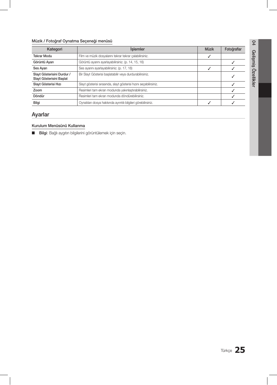 Ayarlar | Samsung LE19C350D1W User Manual | Page 190 / 200