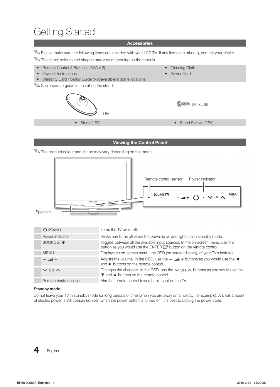 Getting started | Samsung LE19C350D1W User Manual | Page 4 / 200