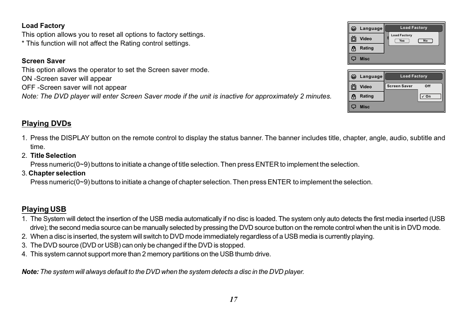 Playing dvds, Playing usb | Audiovox VOD129 User Manual | Page 17 / 32