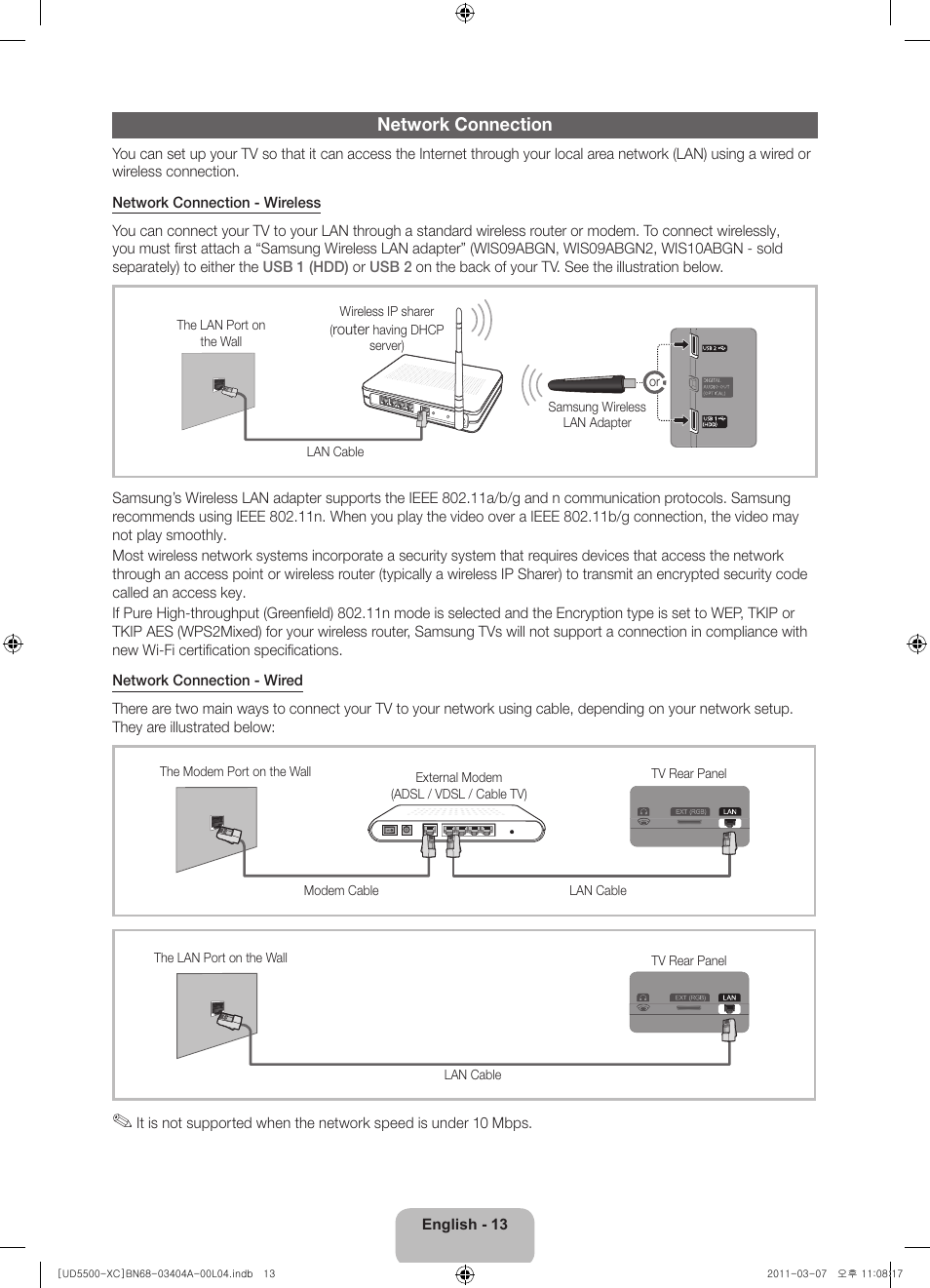 Network connection | Samsung UE46D5500RW User Manual | Page 13 / 80