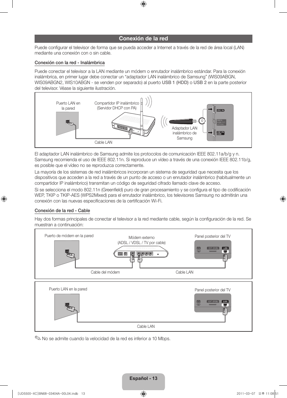 Conexión de la red | Samsung UE46D5500RW User Manual | Page 53 / 80