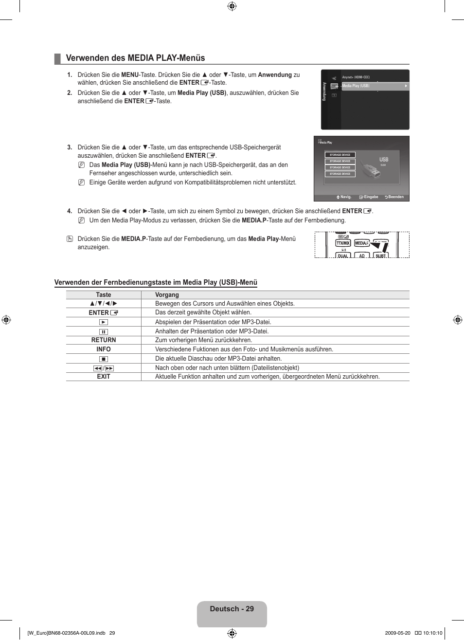 Verwenden des media play-menüs | Samsung LE46B620R3W User Manual | Page 123 / 422