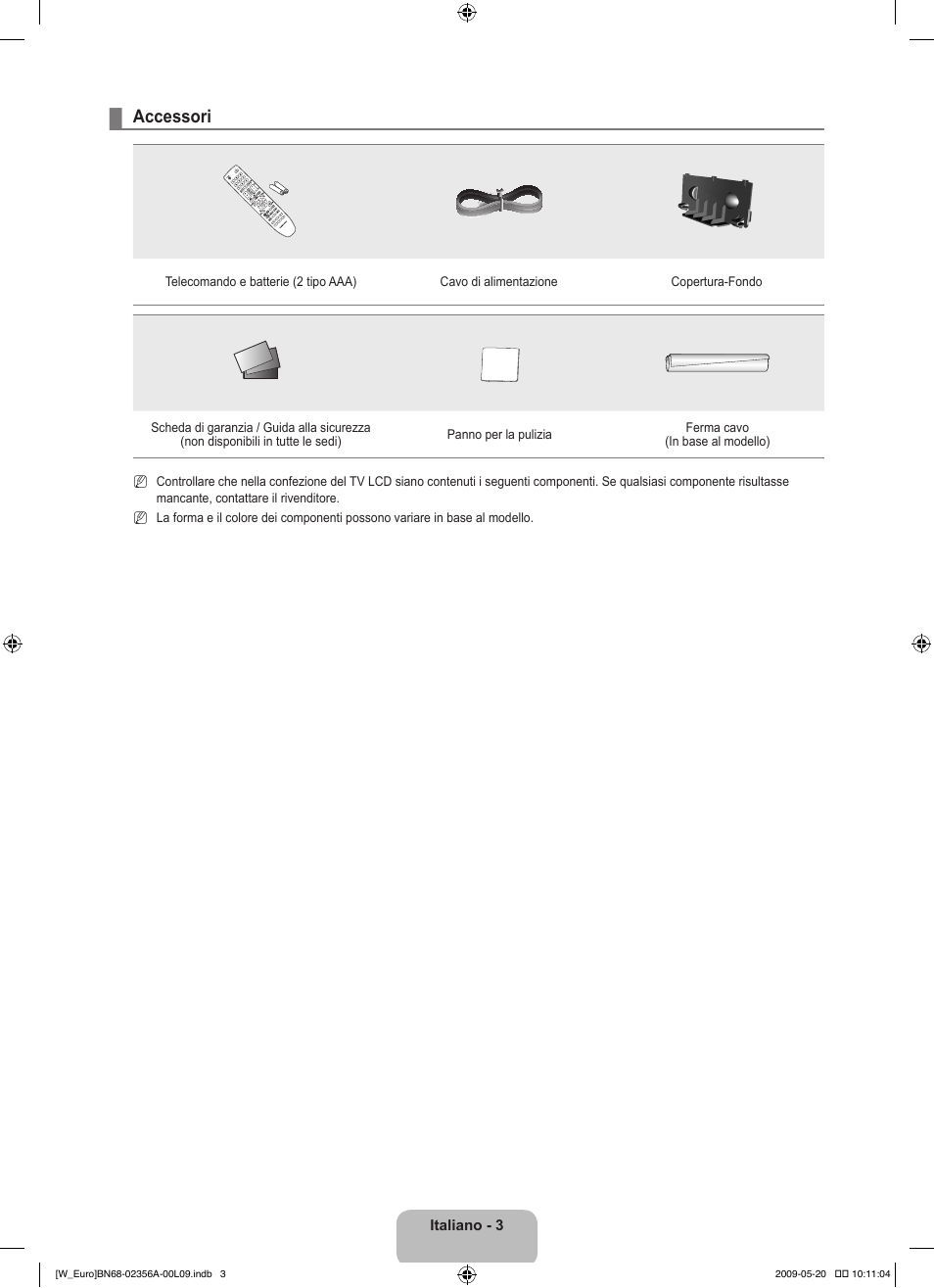 Accessori | Samsung LE46B620R3W User Manual | Page 189 / 422