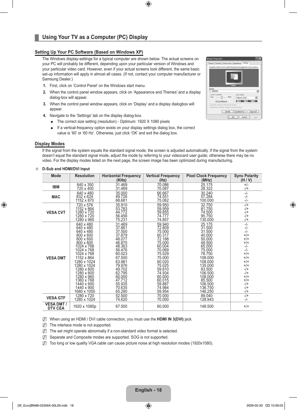 Using your tv as a computer (pc) display | Samsung LE46B620R3W User Manual | Page 20 / 422