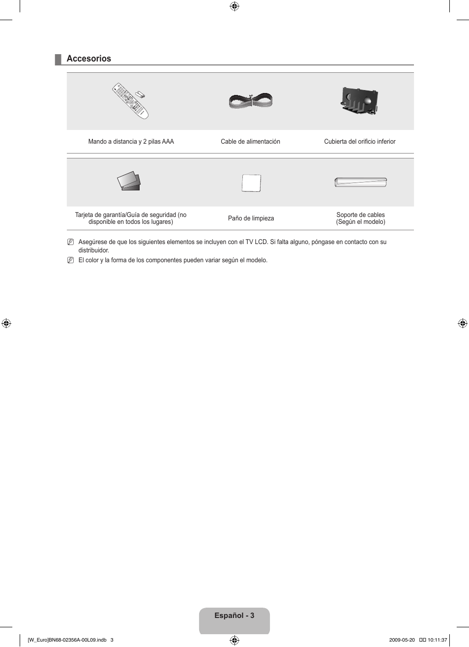 Accesorios | Samsung LE46B620R3W User Manual | Page 235 / 422