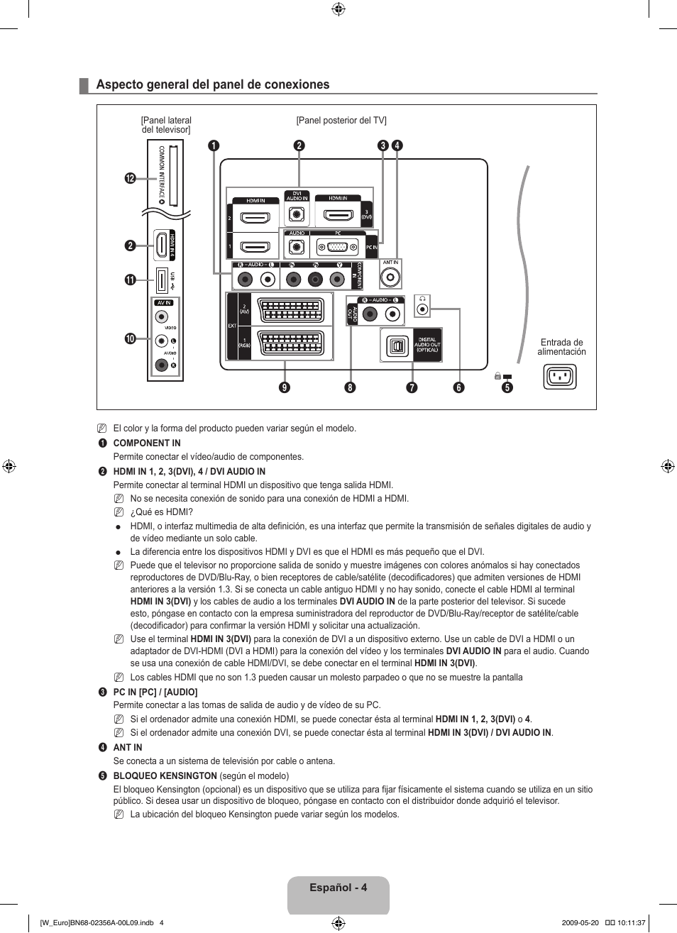 Aspecto general del panel de conexiones | Samsung LE46B620R3W User Manual | Page 236 / 422