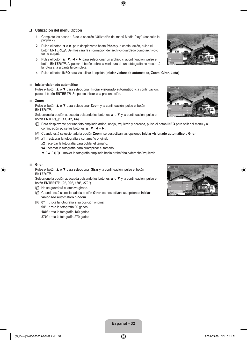 Español - 32 utilización del menú option | Samsung LE46B620R3W User Manual | Page 264 / 422