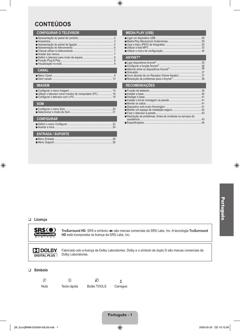 Conteúdos, Por tuguês | Samsung LE46B620R3W User Manual | Page 279 / 422